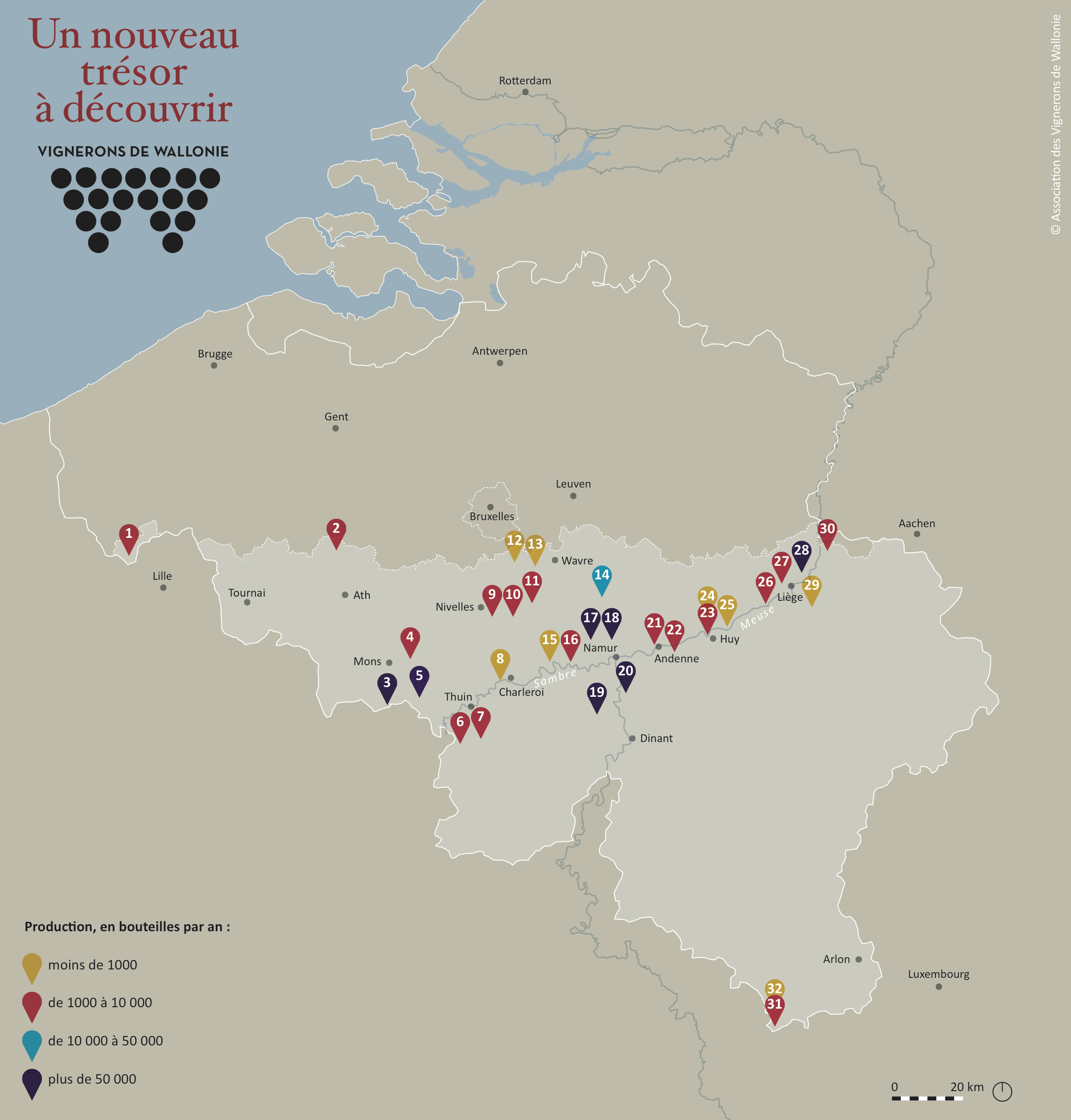 Carte des vignerons de Wallonie